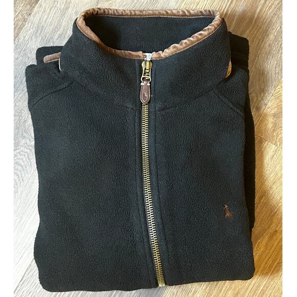 Ralph Lauren Black & Brown Full Zip Fleece Bomber Jacket LARGE - Picture 1 of 10